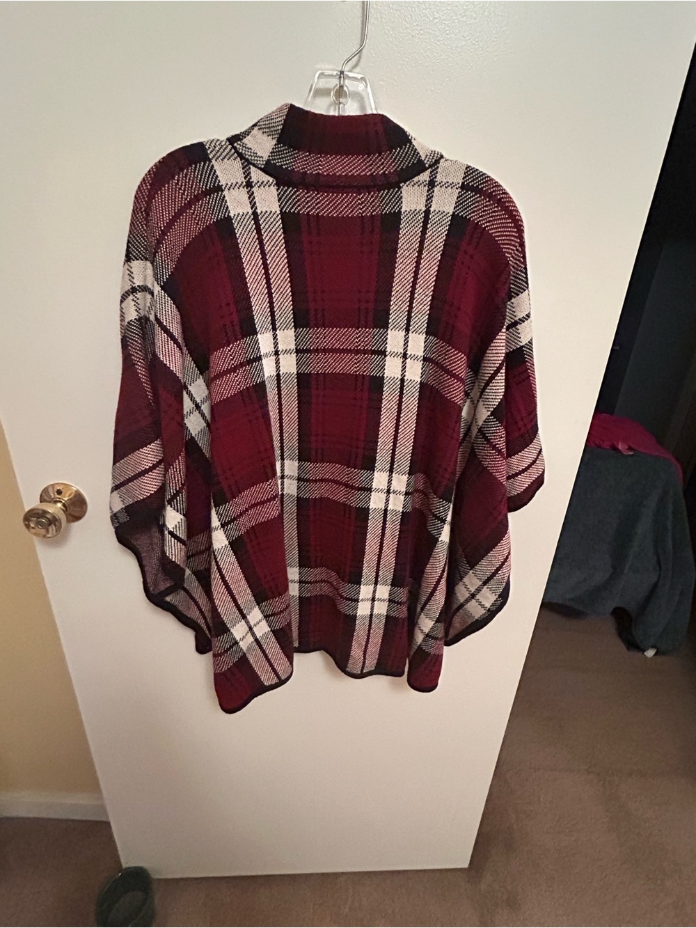 Jones New York Red Plaid Zip-Front Poncho Sweater - Picture 2 of 7